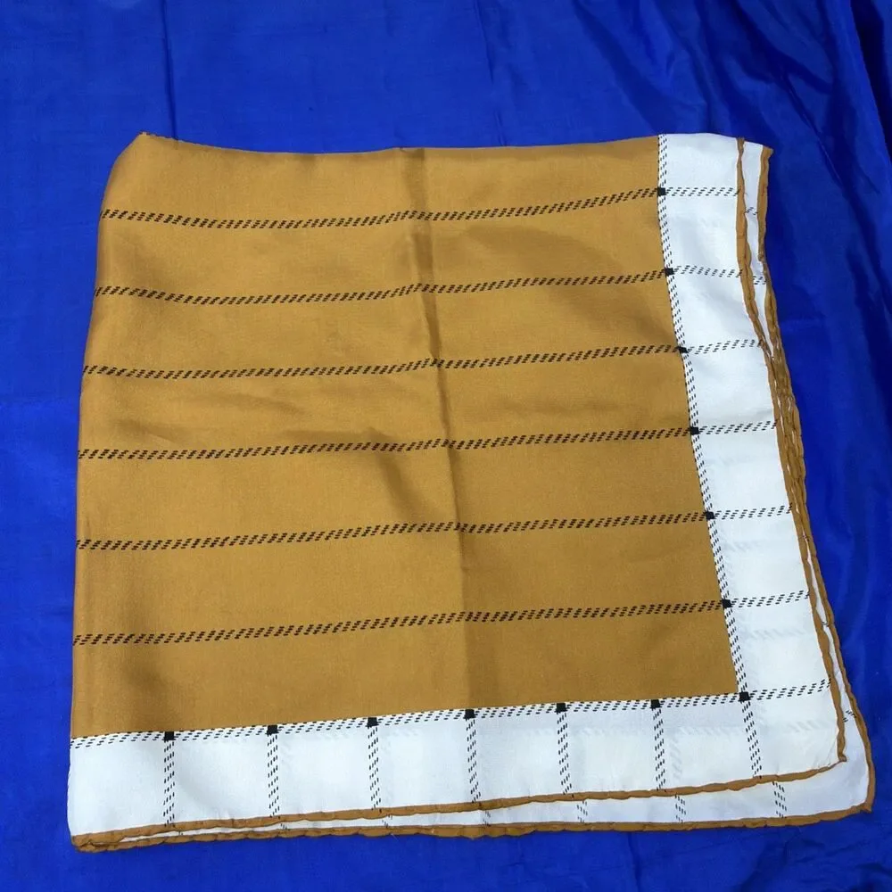 Vintage Anne Fogarty Silk Scarf Brown White Squares 27”X 26.5”